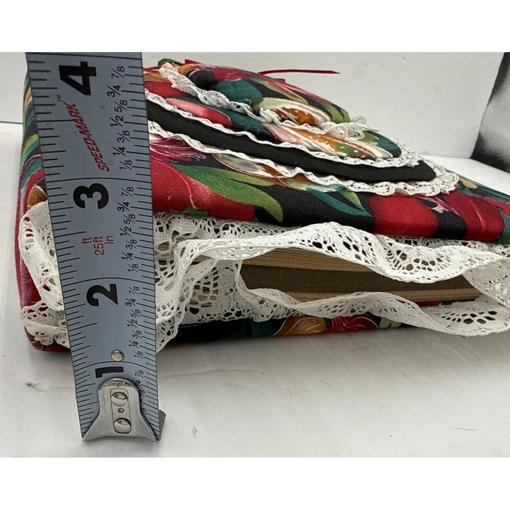 Vintage Handmade Fabric Photo Album Scrapbook Lace Cottagecore 80s Chili Peppers